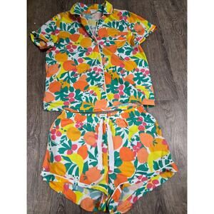 J Crew Factory Citrus Fruit Short Sleeve Pajama Set Button Shirt Shorts Small